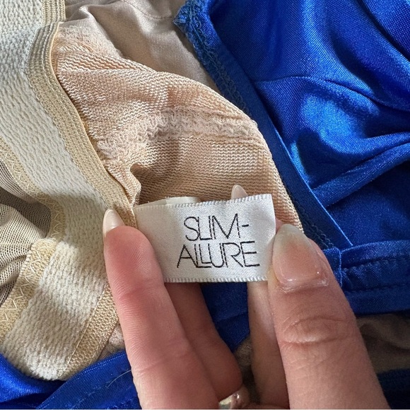 VTG Slim Allure Women’s 14 Blue One Piece Suit Ruched Slimming VTG Silhouette - Picture 14 of 15